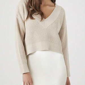 Cropped V-hals Trui - Casual en Stijlvol in Bruin