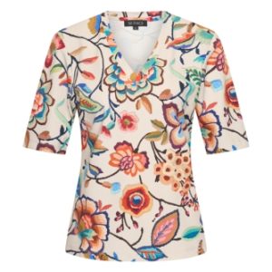Mi Piace – T Shirt V Neck Embroidered Bloom Print – Multicolour