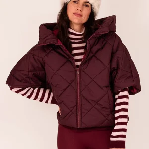 Turquoise bodywarmer burgundy korte mouw