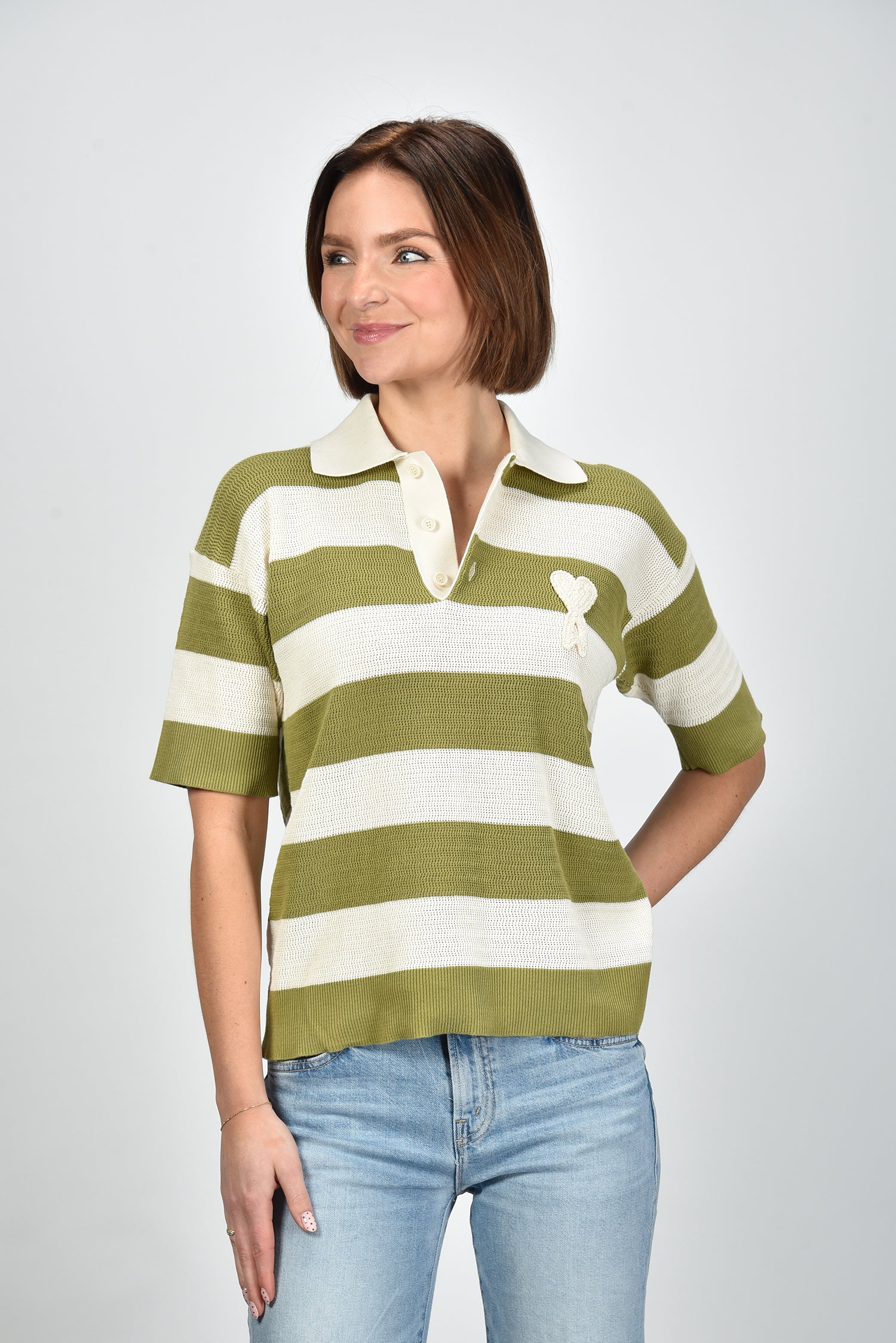 Ami Paris top FPL430.KN0153 blanc creme/matcha