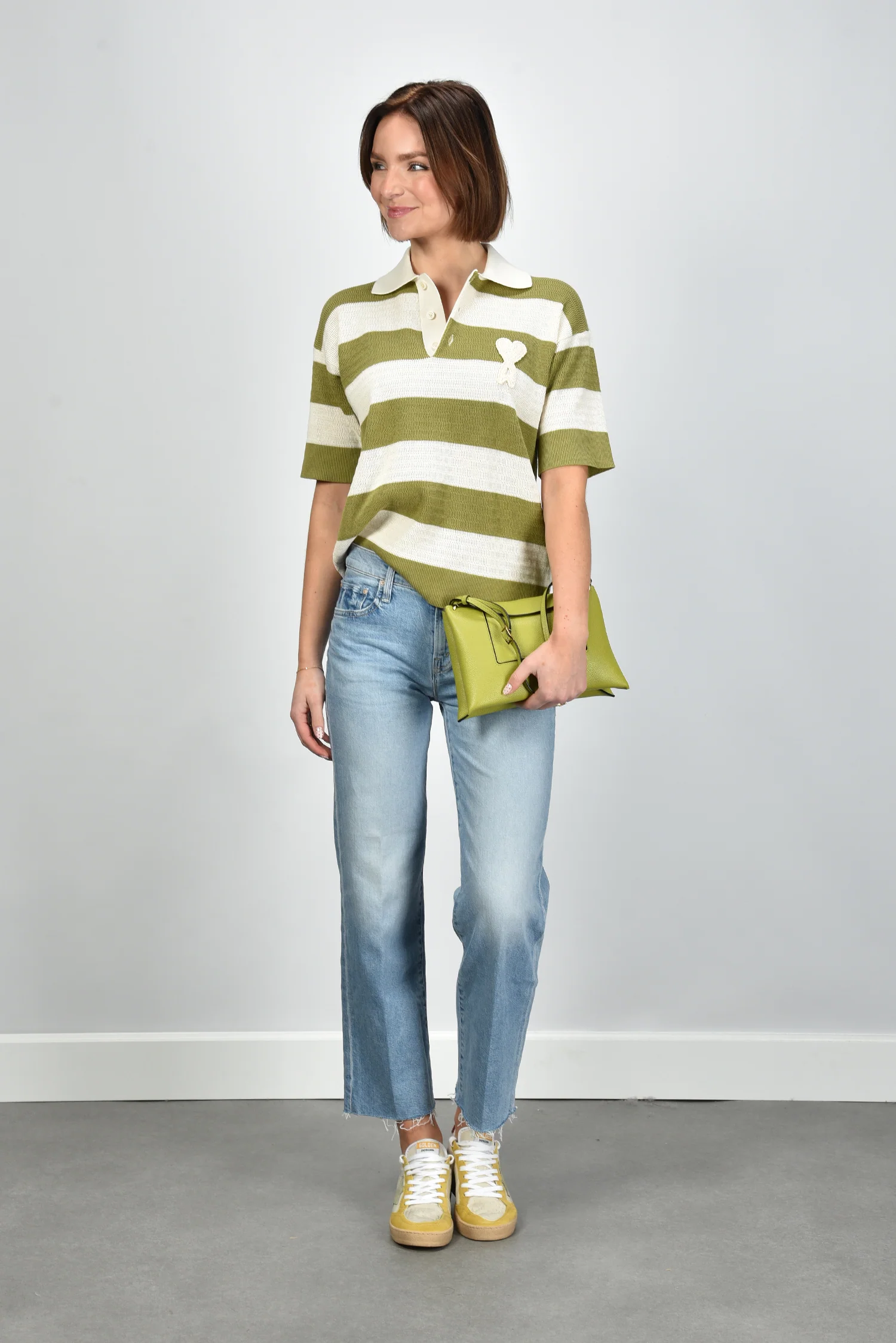 Ami Paris top FPL430.KN0153 blanc creme/matcha - Afbeelding 3