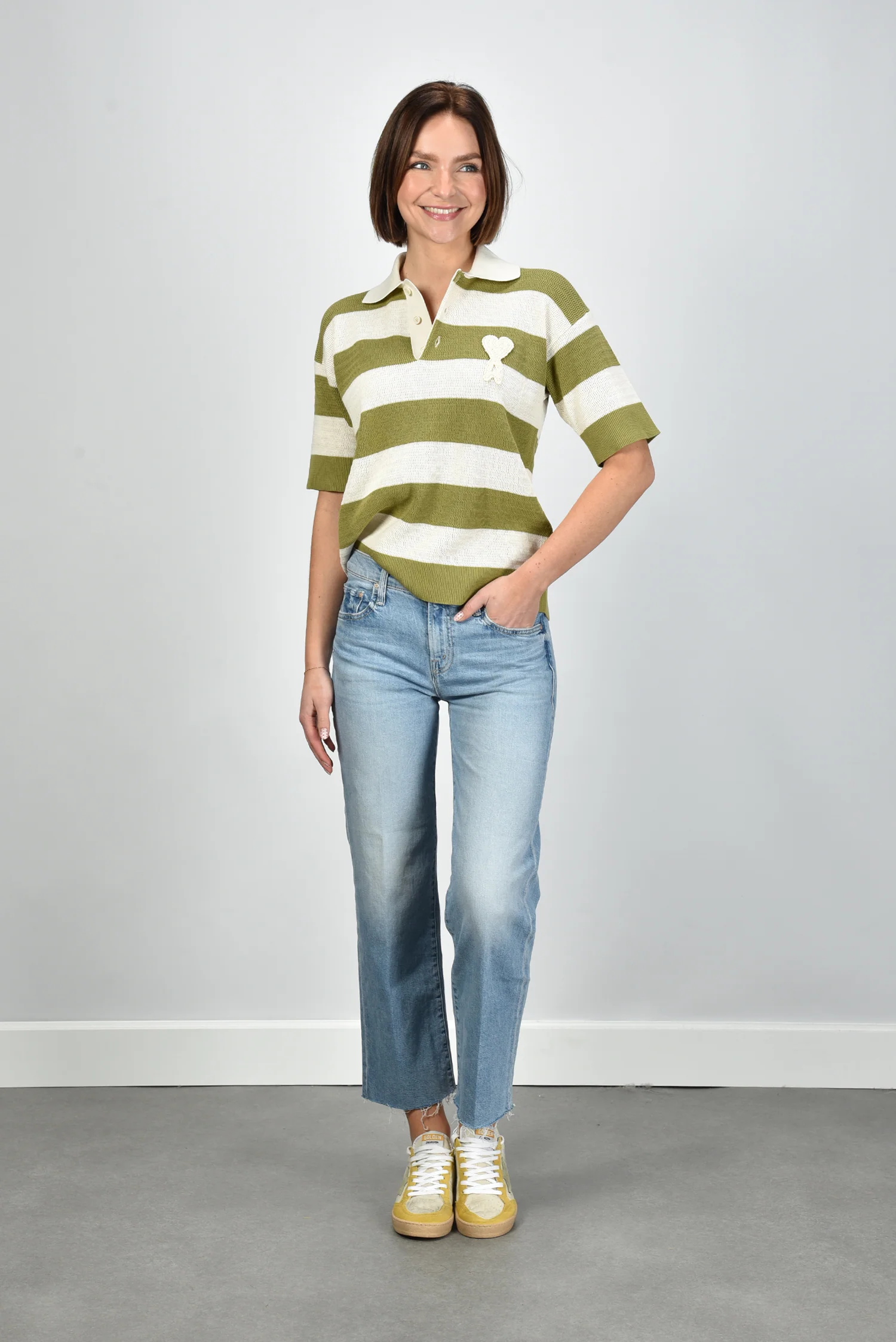 Ami Paris top FPL430.KN0153 blanc creme/matcha - Afbeelding 4