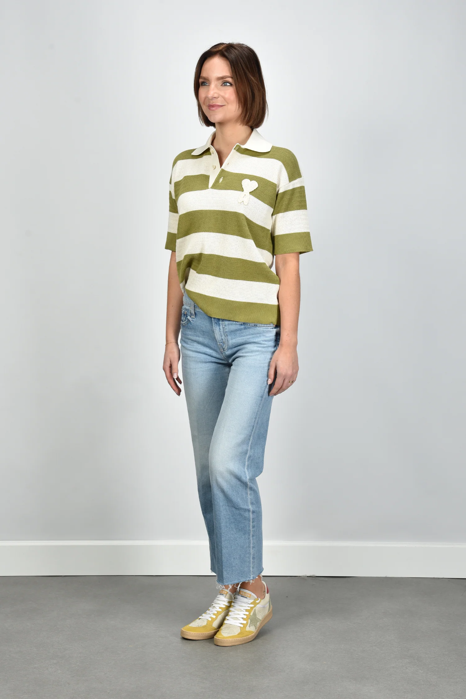 Ami Paris top FPL430.KN0153 blanc creme/matcha - Afbeelding 5