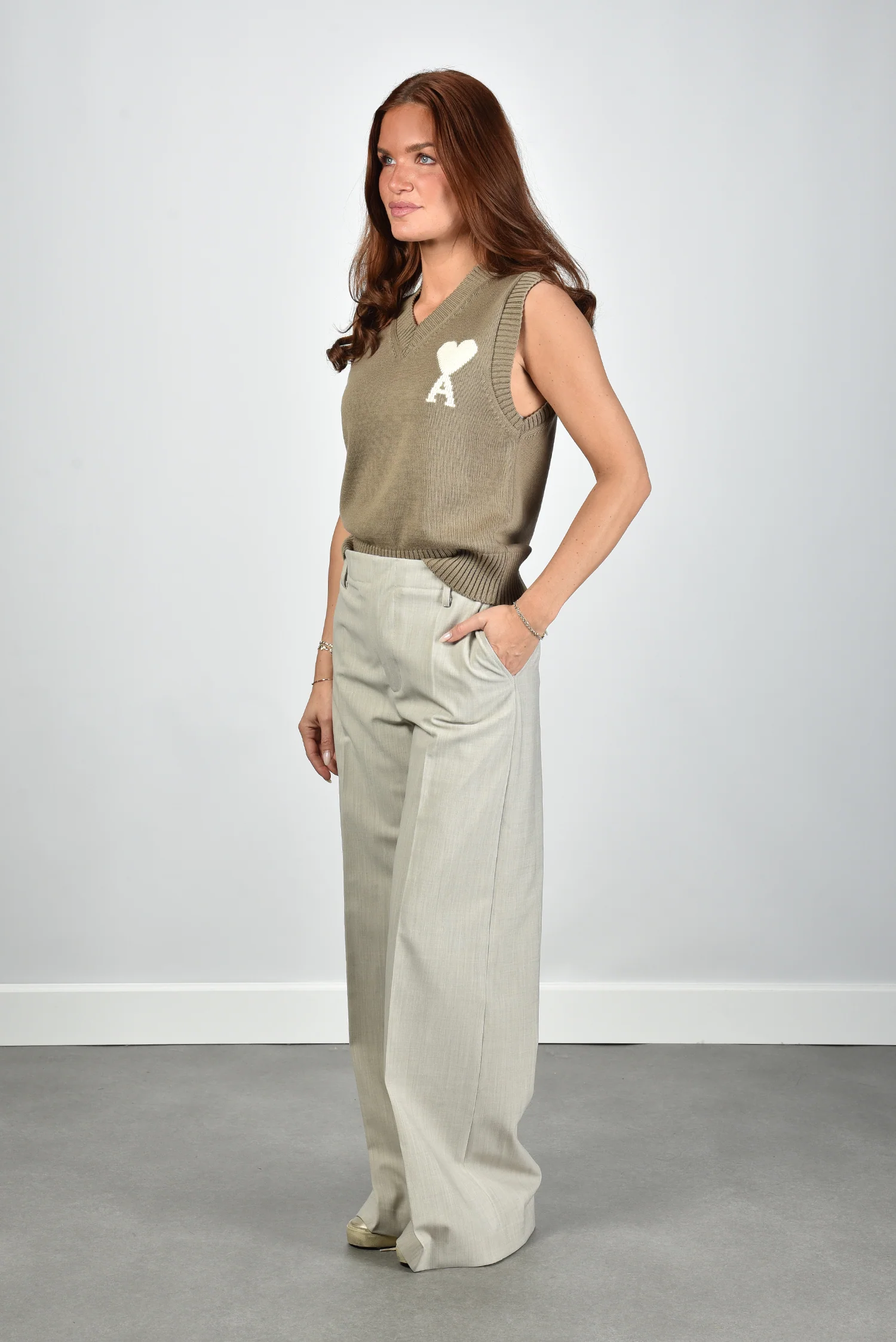 Ami Paris trui UKS860.KN0156 beige taupe/ecru - Afbeelding 5