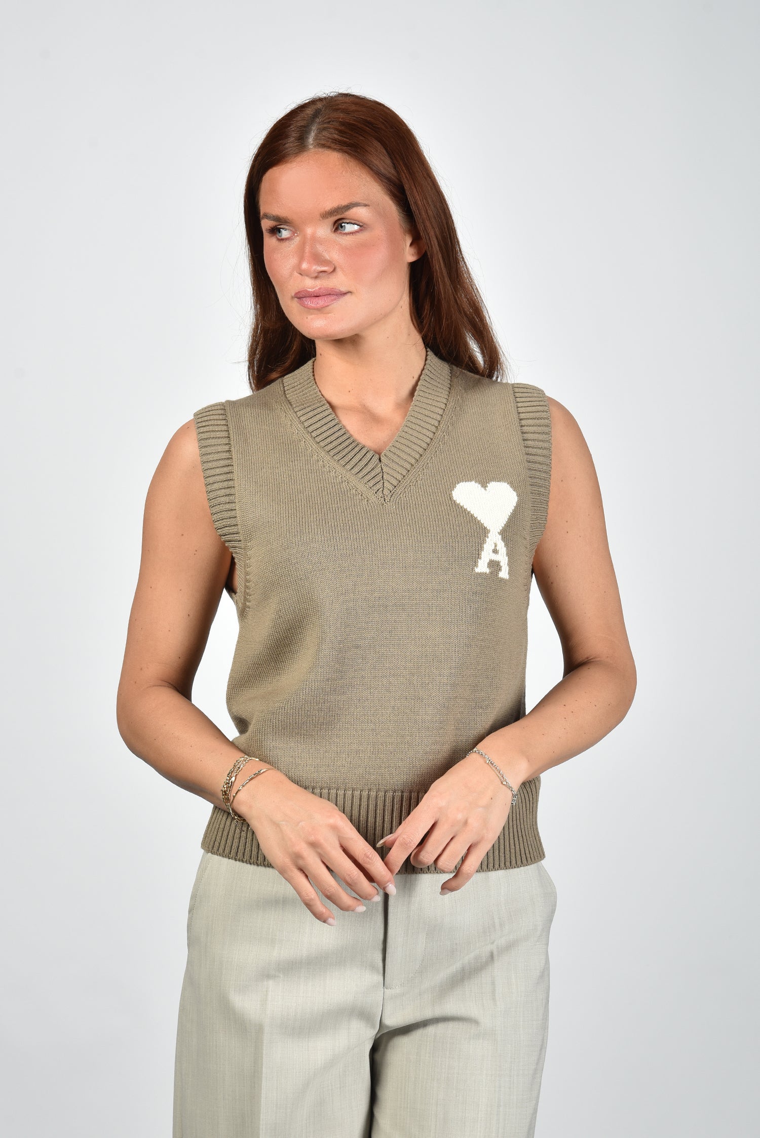 Ami Paris trui UKS860.KN0156 beige taupe/ecru - Afbeelding 8