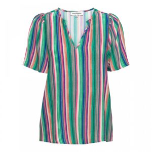 &Co Woman – Ella Striped Travelstof Top – Green Multi
