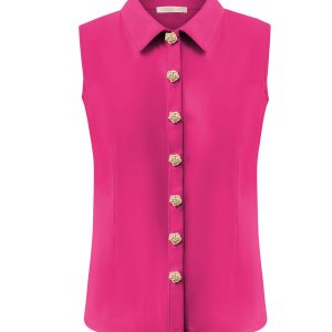 Triple Nine – Blouse cut sleeves with gold buttons – Fuchsia