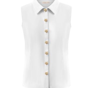 Triple Nine – Blouse cut sleeves with gold buttons – White