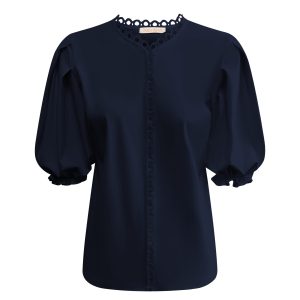 Triple Nine – Blouse with round laces short sleeves – Navy