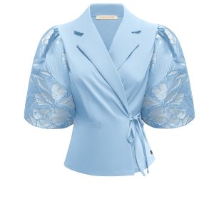 Triple Nine – Blazer short sleeves cross body with satin fabric – L.Blue