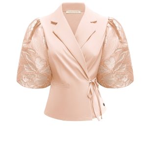 Triple Nine – Blazer short sleeves cross body with satin fabric – Powder pink
