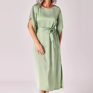 Lalotti Satijnen jurk met taillelint - Sage green