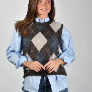 Lisa Yang trui Yasmin 2025516 wood/night fall/sand/cream argyle brushed WN