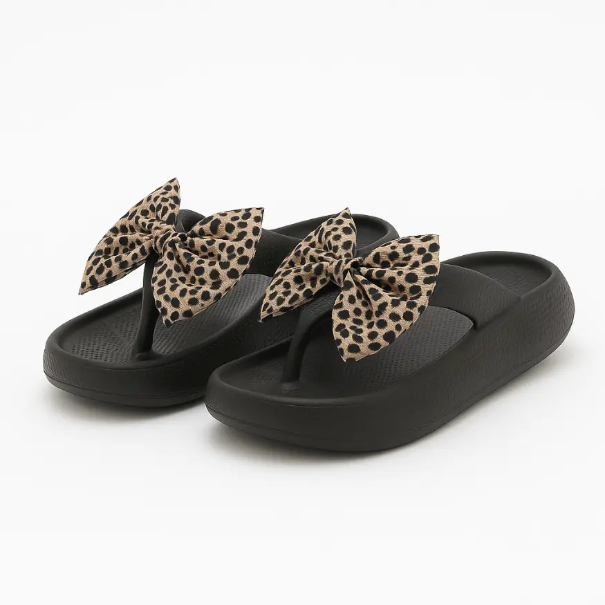 Liv Slippers met Strik - Comfortabele Slippers met Panterprint