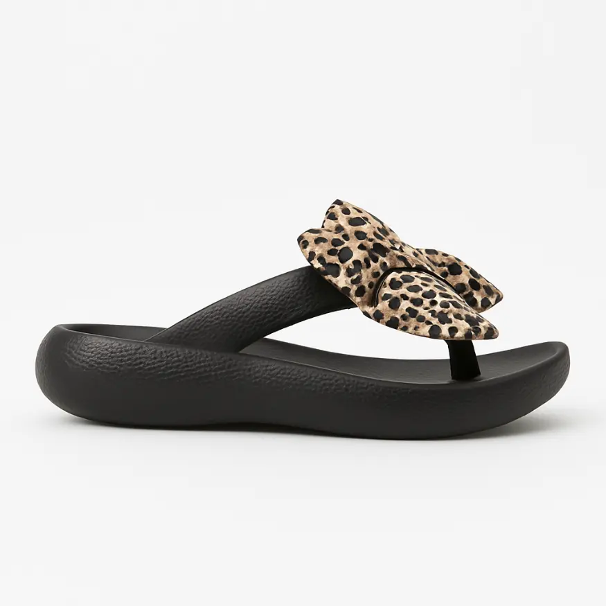 Liv Slippers met Strik - Comfortabele Slippers met Panterprint - Afbeelding 4