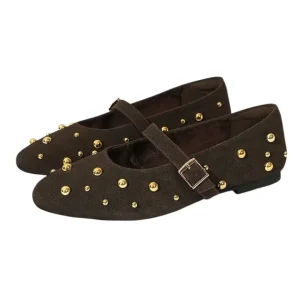 Lola Dames Mary Jane Ballerina’s – Suède Pumps met Studs & Bandje