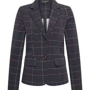 Mi Piace – Travelstof Blazer Check Herringbone Print – Black | Burgundy