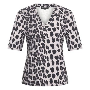 Mi Piace – T Shirt V Neck Leopard Print – Grey