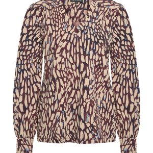 Mi Piace – Top V Neck Abstracte Print – Burgundy | Latte