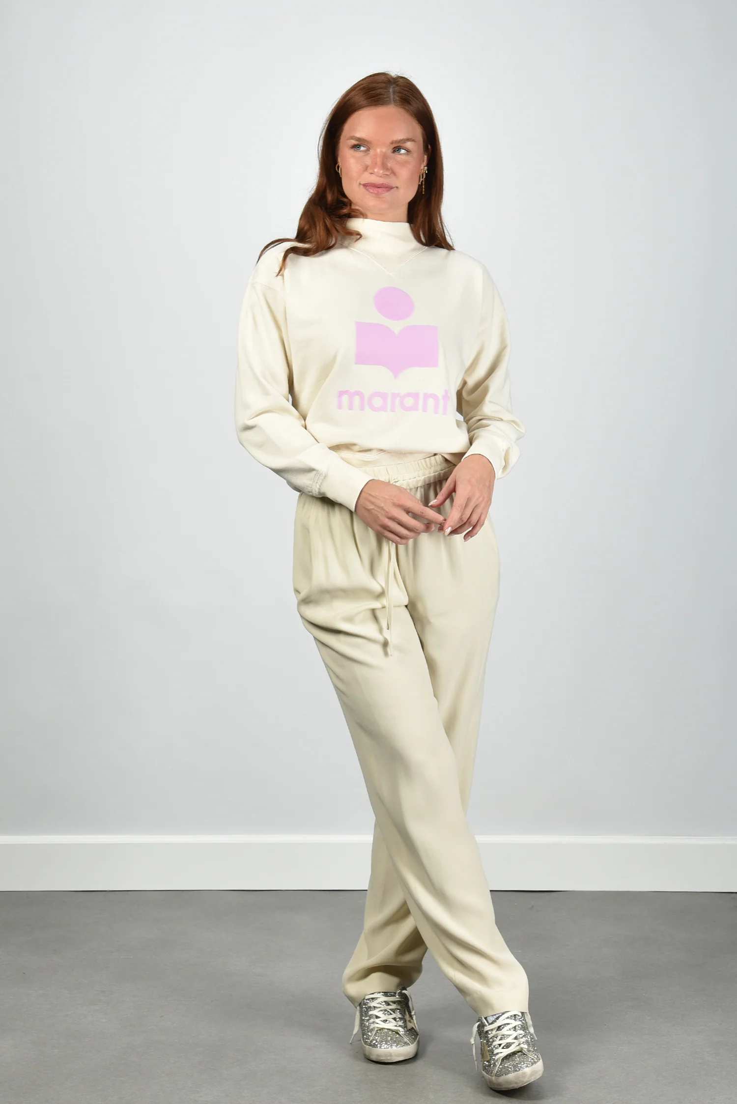 Marant Etoile trui Moby SW0003FA-D1M04E ecru/pink - Afbeelding 4