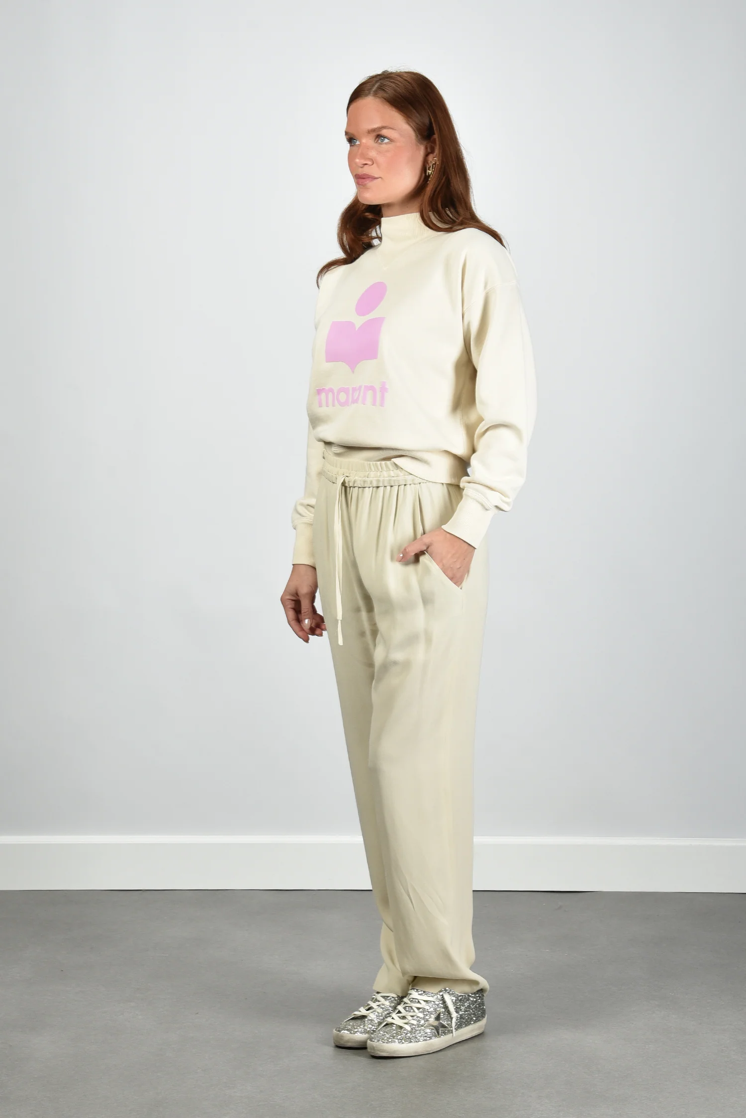 Marant Etoile trui Moby SW0003FA-D1M04E ecru/pink - Afbeelding 5