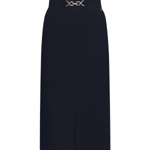 Triple Nine – Skirt with split and gold buckle – Navy