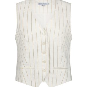 Red Button – Waistcoat Cotton Linen Stripe – Dark Sand