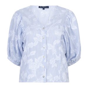 Red Button – Blouse Balloonsleeve Stripe & Flower – Blue