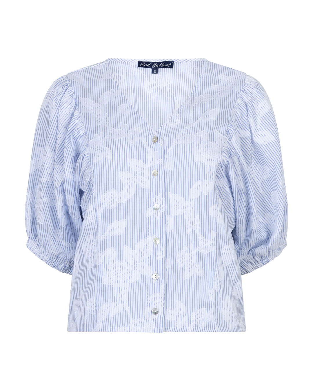 Red Button – Blouse Balloonsleeve Stripe & Flower – Blue