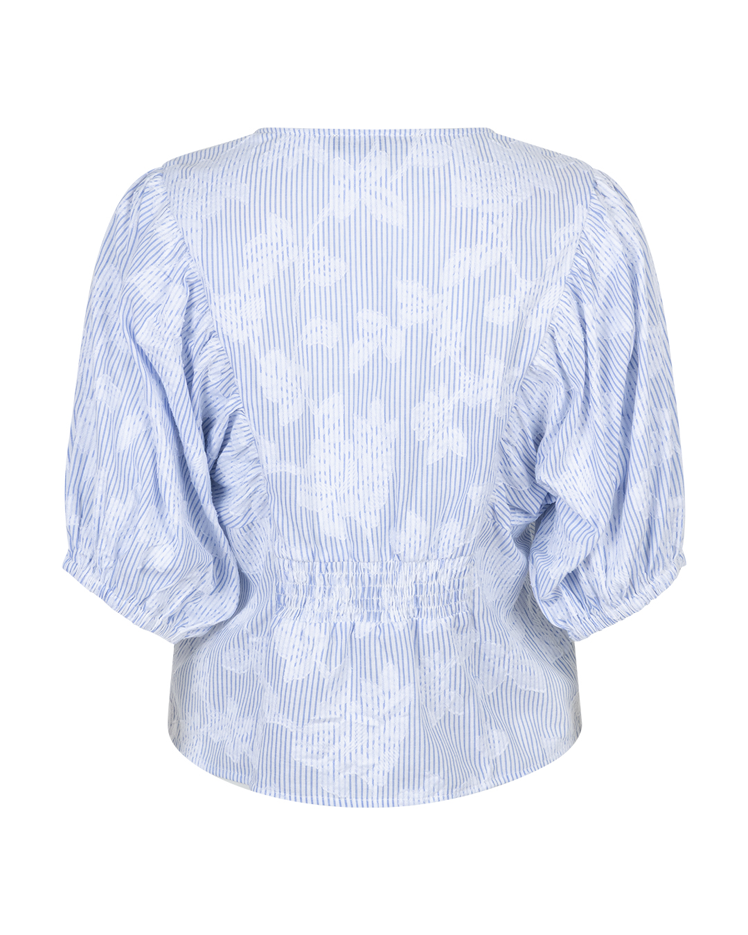 Red Button – Blouse Balloonsleeve Stripe & Flower – Blue - Afbeelding 3