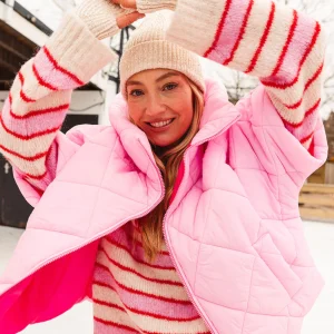 Turquoise bodywarmer roze korte mouw