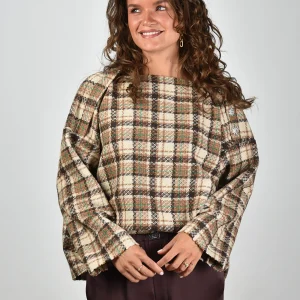 Sea Me Happy top Pamela Checked Wool caramel