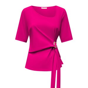Triple Nine – Top short sleeves with new square neck and strik – Fuchsia