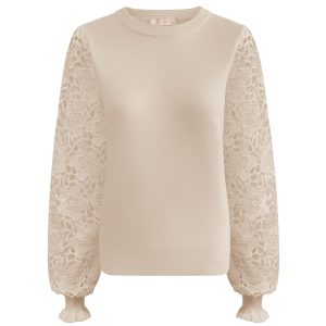 Triple Nine – Sweater With Lace Sleeves – Beige