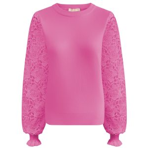 Triple Nine – Sweater With Lace Sleeves – Fuchsia