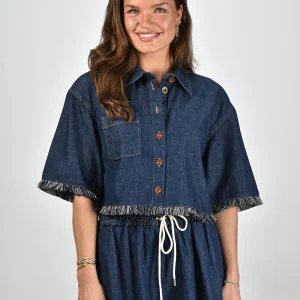 Zimmermann blouse Rhiannon Fringe Denim 2799TSS251 atlantic