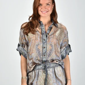 Zimmermann blouse Wanderlust Short Sleeve 8624TRS262 tapestry blue multi