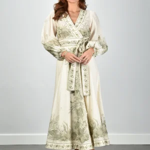 Zimmermann jurk Wanderlust Wrap Midi 2456DRS262 khaki toile