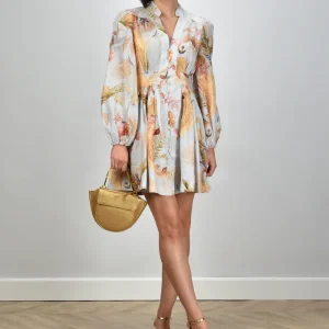 Zimmermann jurk Ascension Plunge Mini 5147DSS253 light blue palm floral