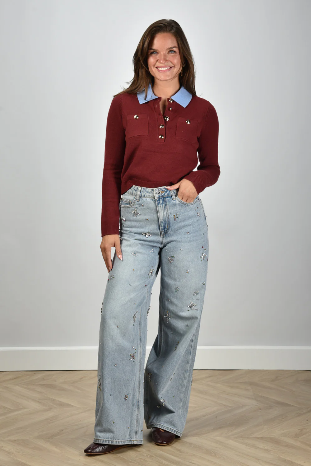 Self Portrait trui AW25-021TA-BU burgundy - Afbeelding 3