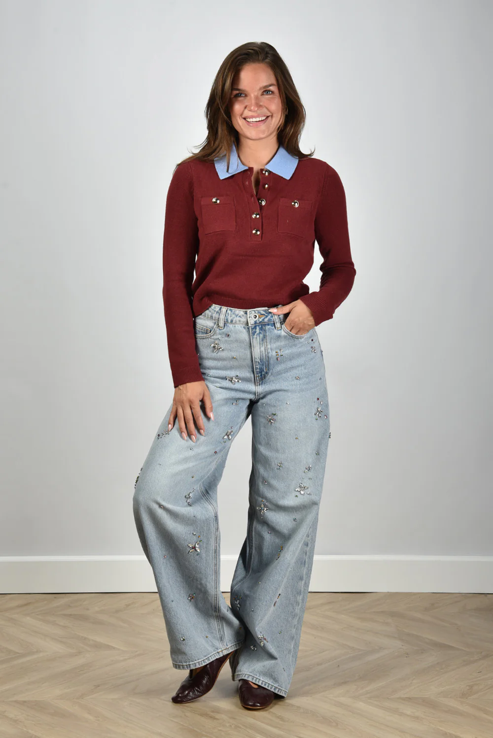 Self Portrait trui AW25-021TA-BU burgundy - Afbeelding 4